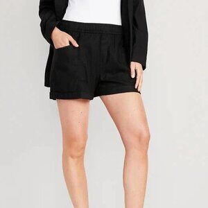 Old Navy Women's Short, High-Waisted Linen-Blend Utility Shorts for Women, Black